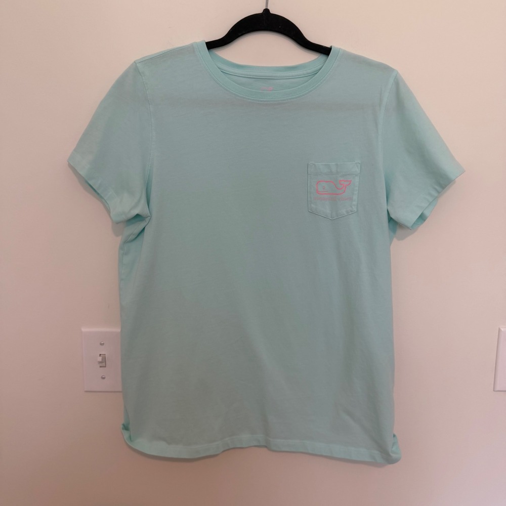 Vineyard Vines Womens Large Mint Green Pink Whale Logo Pocket Tee Short Sleeve